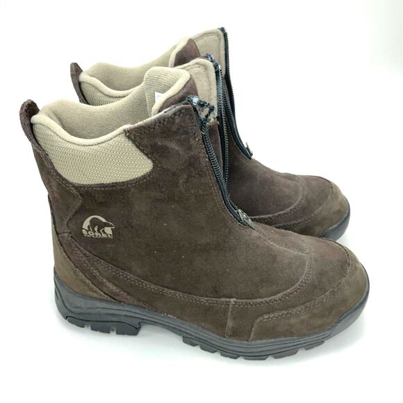 SOREL River Bend Womens US 8.5 / 39.5 Brown Suede Insulated Winter Zip up Boots - Picture 1 of 8